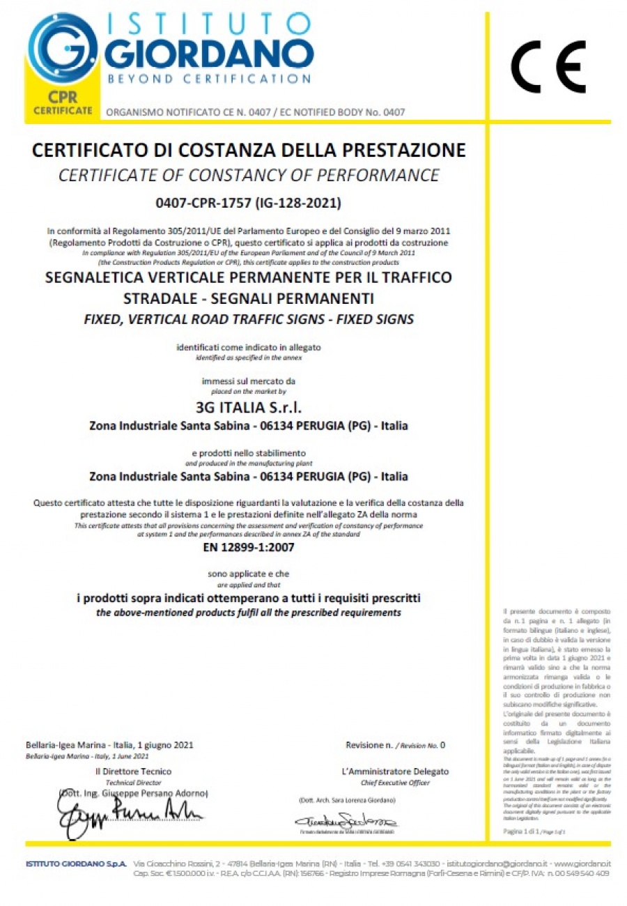CERTIFICATE OF CONSTANCY OF PERFORMANCE