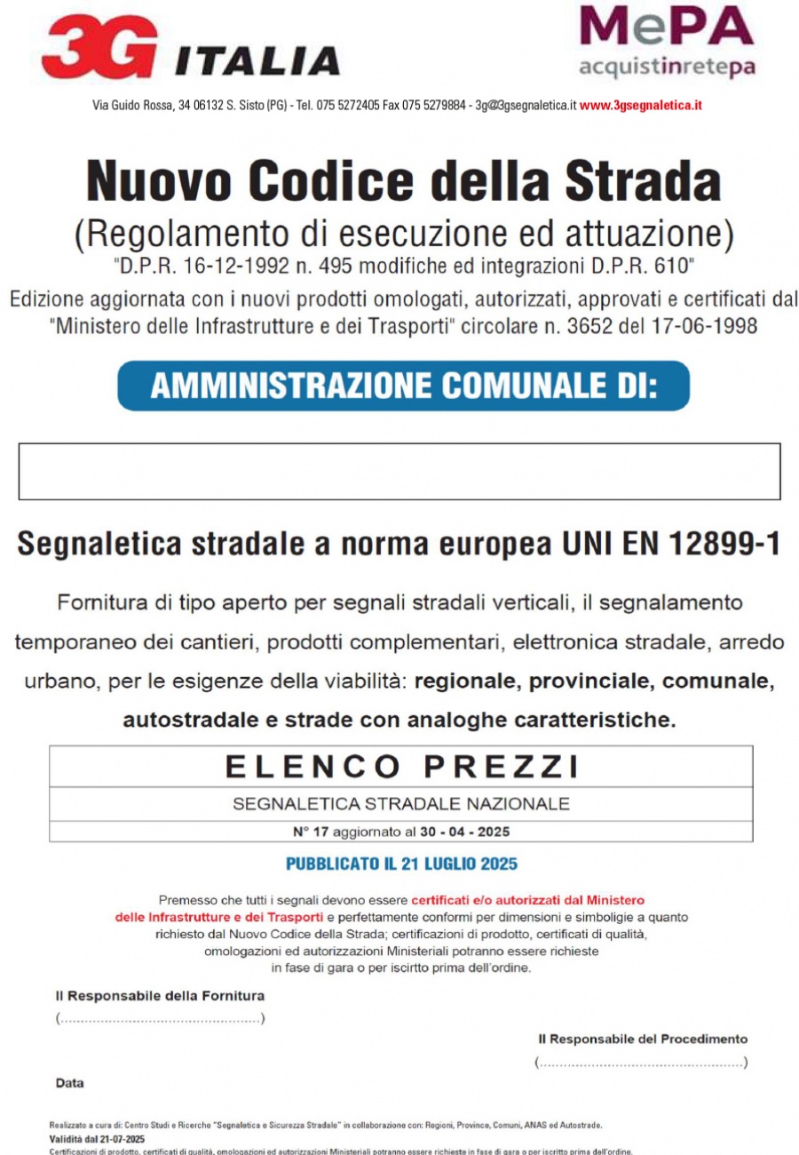 Listino prezzi